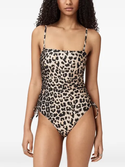 AllSaints Court leopard-print ruched swimsuit Neutrals W009WE