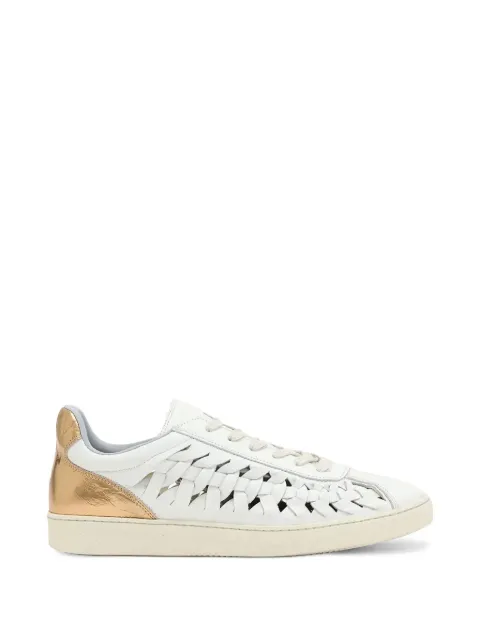 AllSaints leather woven-detail metallic-panel sneakers White W141FC