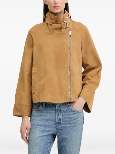 AllSaints buckle-detail relaxed fit suede jacket Neutrals W115LD