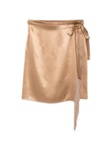 THE NINA STUDIO fringe-trimmed wrap skirt Neutrals MAYAPAREO