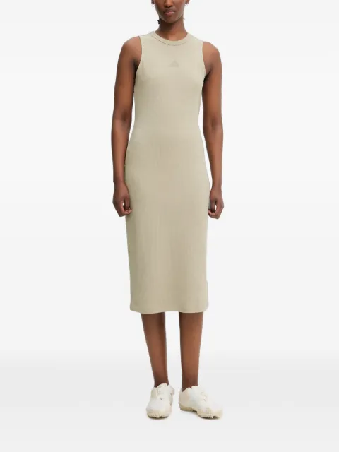 adidas ribbed-knit logo-patch midi dress Neutrals KD6586