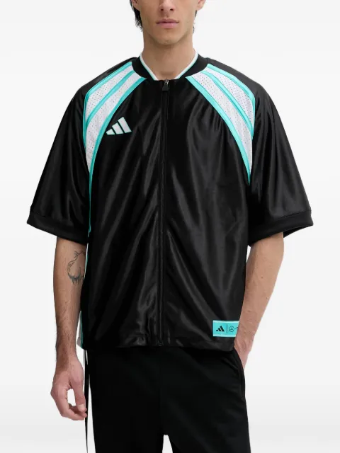 adidas Mercedes Las Vegas logo-print zip-up T-shirt Black KG4743