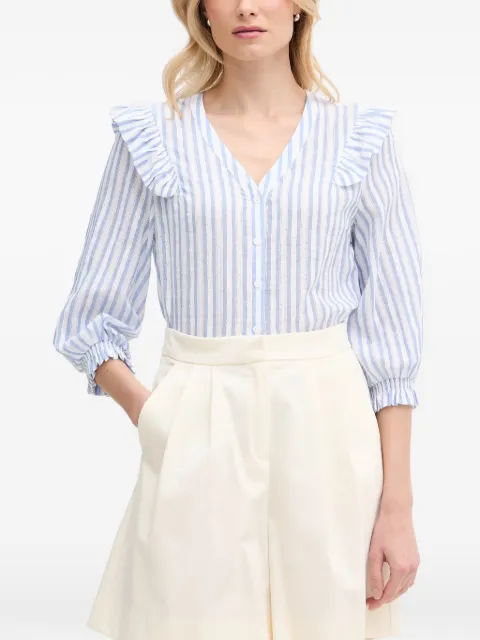 Mos Mosh ruffle-trimmed striped shirt White 177110