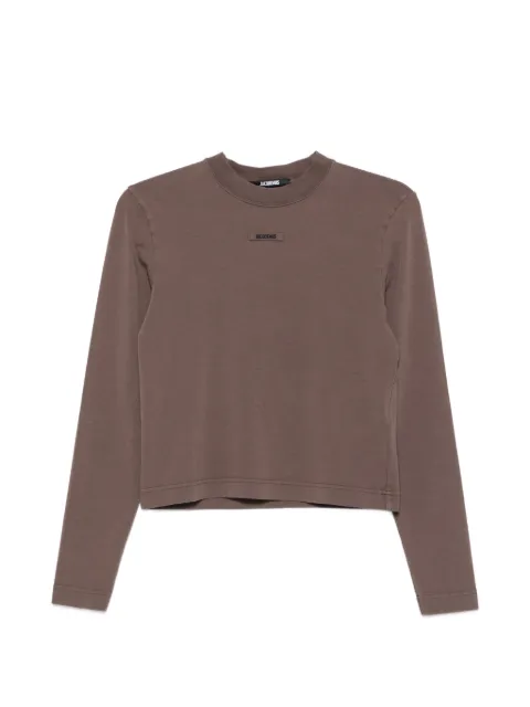 Jacquemus logo-patch long-sleeves T-shirt Brown TSW00155AJ00124