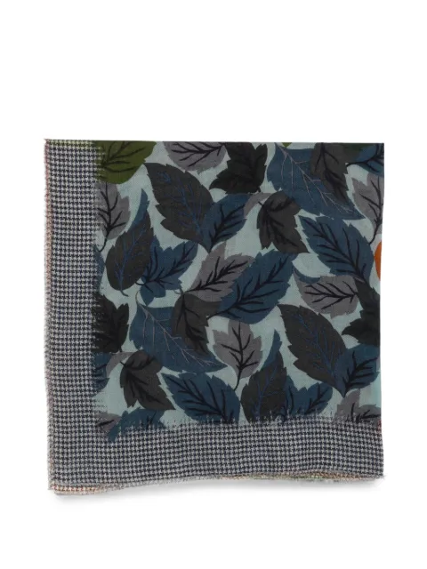 Faliero Sarti Foliage houndstooth-border scarf Blue I272121