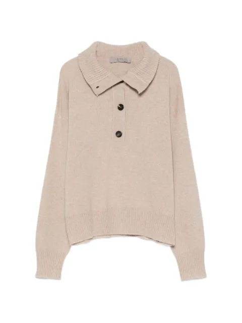 D.Exterior button-down polo-collar sweater Neutrals 63109