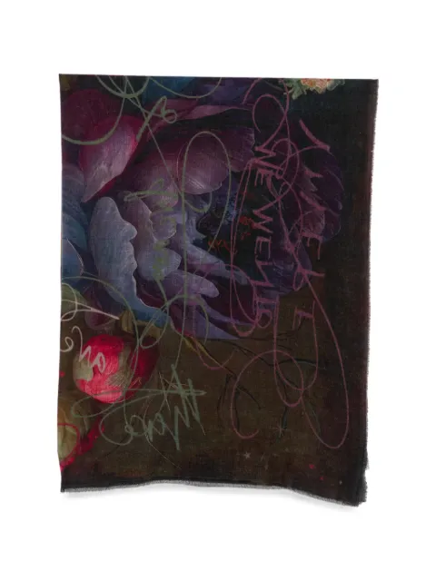 Faliero Sarti Memento floral-print frayed-edge scarf Brown I272200