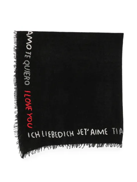 Faliero Sarti Little Te Quiero embroidered frayed scarf Black I272043