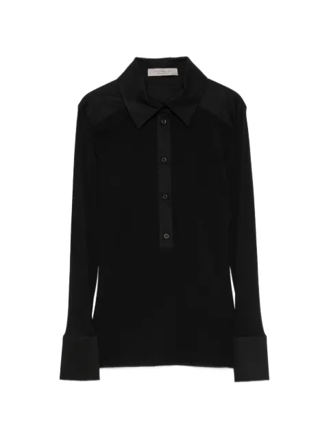 D.Exterior contrast-panel button-up blouse Black 63802