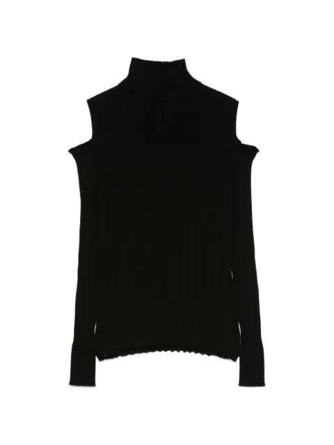 D.Exterior cold-shoulder ribbed sweater Black 63334