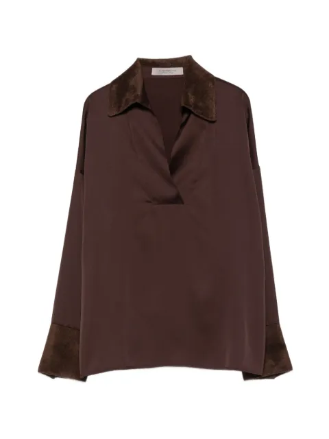 D.Exterior contrast-trim V-neck shirt Brown 63698