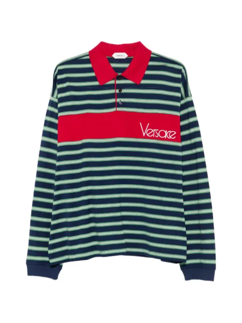 Versace striped logo-embroidered polo shirt Blue 10255121A18639
