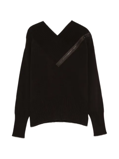 D.Exterior zip-detail V-neck sweater Brown 63107