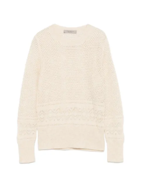 D.Exterior open-knit pointelle-trim sweater Neutrals 631896VANI