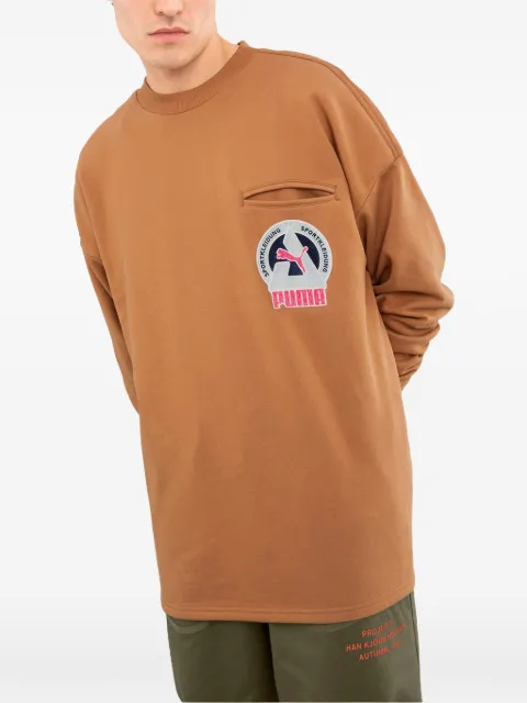 PUMA Han Crew logo-patch sweatshirt Brown 57688874