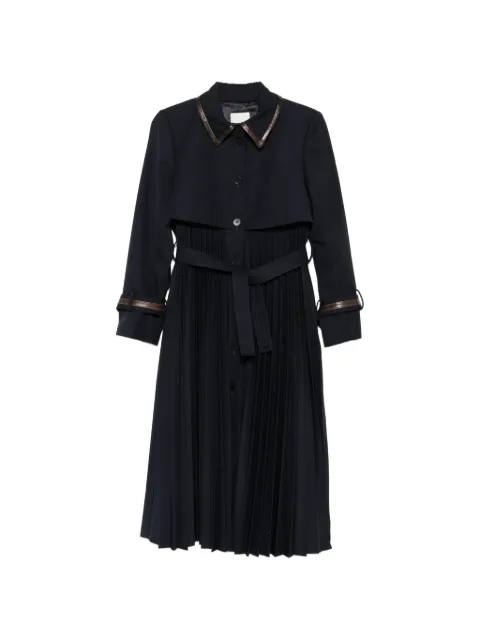 SANDRO pleated leather-trim trench coat Blue SFPOU00804