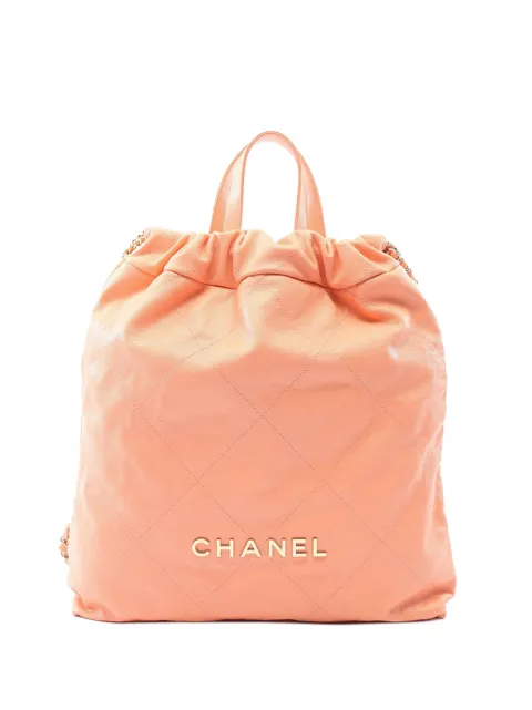 CHANEL Pre-Owned 2021-2026 Large Shiny Quilted Caviar 22 backpack Orange 18KQHD0CH81BUGX8