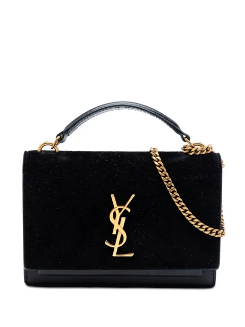 Saint Laurent Pre-Owned 2020 Medium Suede and Calfskin Monogram Sunset Top Handle Bag satchel Black MWWZ76RUY687TU08