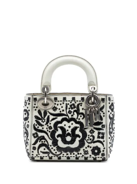 Christian Dior Pre-Owned 2018 Mini Calfskin Flower Embroidered Lady Dior satchel White MT6K7M2O7JQG7A9B