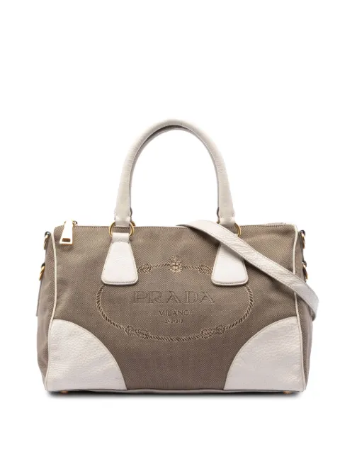 Prada Pre-Owned 2013-2026 Vitello Daino Trimmed Canvas Canapa Logo satchel Brown YQ2YFTJ8ZOH8O2PJ