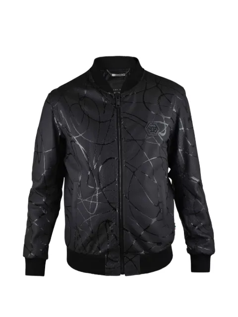Philipp Plein python-effect leather bomber jacket Black PYTHONPPBIKERJACKETBLACK45