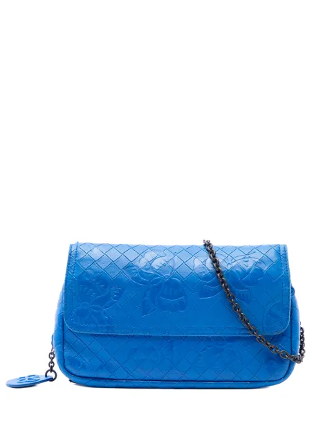 Bottega Veneta Pre-Owned 2012-2026 Small Calfskin Intrecciomirage Embossed Butterfly Chain crossbody bag Blue GCV8P6Q6BURICBC9