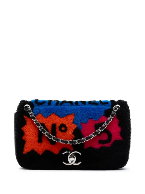 CHANEL Pre-Owned 2014-2015 Shearling and Lambskin Patchwork No 5 Pop Art Flap shoulder bag Black FAX5GEVID2I19U80