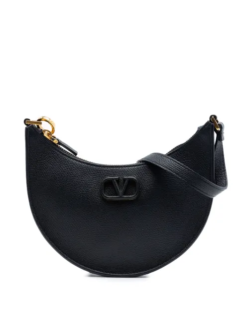Valentino Garavani Pre-Owned 2018-2026 Mini Grainy Calfskin VLogo hobo bag Black VWWQCW0C4OTLD8JH