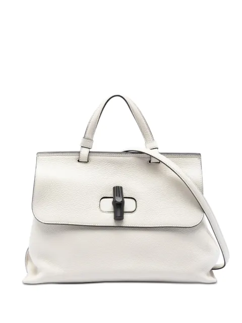 Gucci Pre-Owned 2016-2026 Medium Leather Bamboo Daily satchel White B7ZTMDQ98XEETAC7