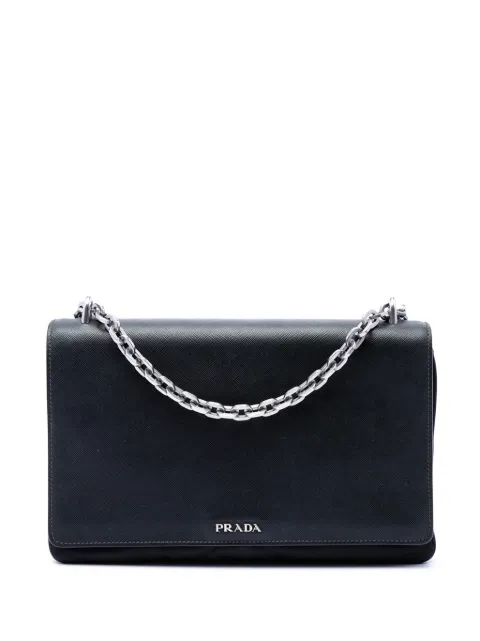 Prada Pre-Owned 2010-2026 Saffiano Lux and Tessuto Chain crossbody bag Black 4SGLIGQCXV7EU1AO