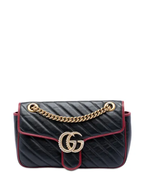 Gucci Pre-Owned 2016-2026 Medium GG Marmont Matelasse Diagonal Leather Torchon shoulder bag Black 42LSO0WJF9IGIXEH