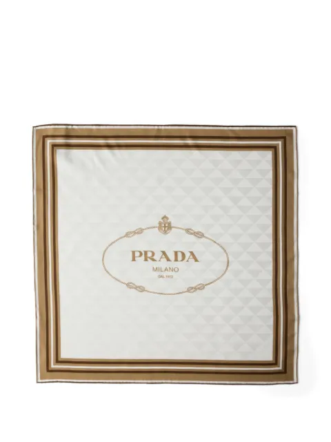 Prada printed silk twill jacquard scarf 55 Neutrals 1FF0042HIG