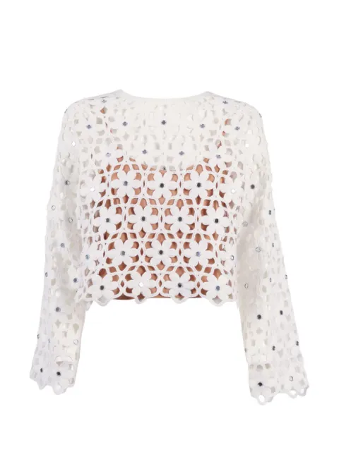 Michael Kors mirror-embellished floral crochet blouse White MS651ZMKNE