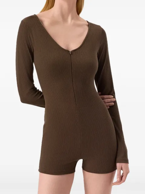 Alo Yoga ribbed long-sleeve romper Brown ALO17