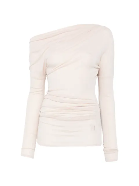 Elisabetta Franchi top in lightweight jersey fabric with embroidered logo Neutrals MD94B61E2