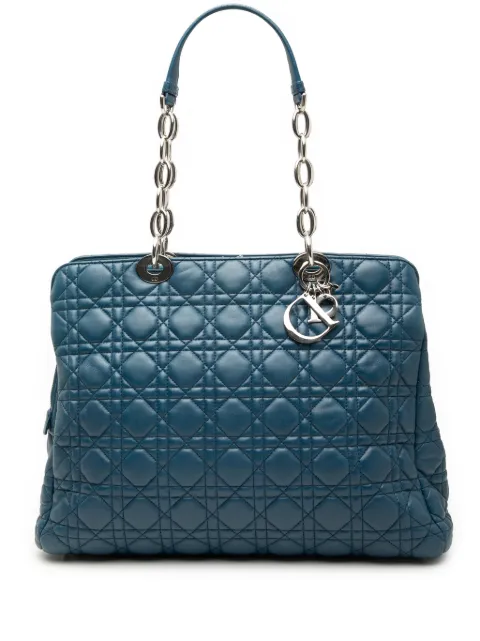 Christian Dior Pre-Owned 2014 Large Lambskin Cannage Soft Zipped Lady Dior Shopping tote bag Blue HGYI8C9JS1GLT823