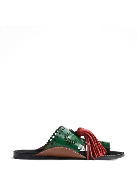 La DoubleJ solid dark green in leather with tassels Sandy slides Green SHO0114LEA014CLB28GR03
