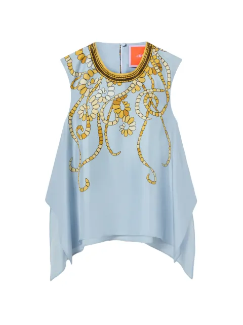 La DoubleJ San Carlo floral-print silk top Blue TOP0157SIL006OCE01BU01