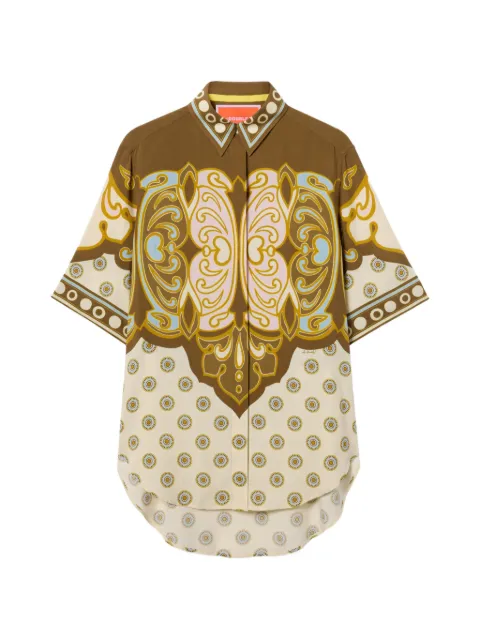 La DoubleJ Cocoon placée brown in viscose voile Club shirt Green SHI0171VIS032COC02BR02