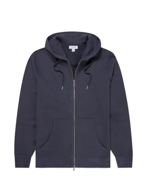 Sunspel Loopback zip-up drawstring hoodie Blue MHOD1517BUAA