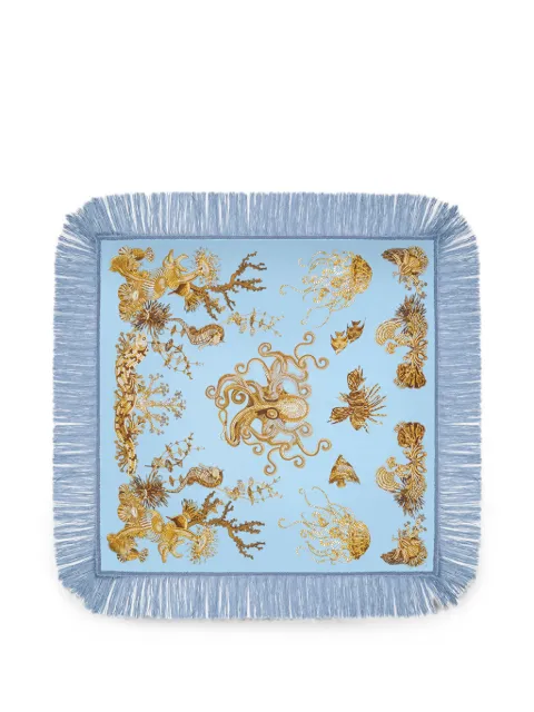 La DoubleJ reversible fringe foulard 90 Blue SCA0073SIL006OCE01BU01