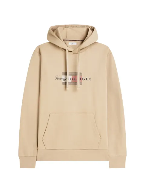 Tommy Hilfiger logo-print drawstring hoodie Neutrals MW0MW43220