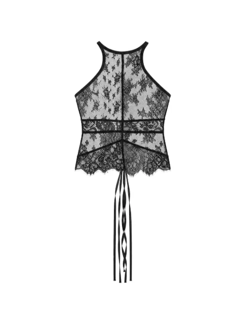 Emergency Room lace-overlay tie-fastening top Black PSS26010LACEWHTEBLCK