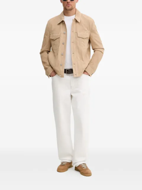 Trussardi suede-finish button-up jacket Neutrals R315M000052N
