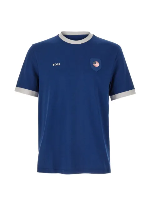 BOSS stretch-cotton T-shirt with country flag and logo Blue 50562134