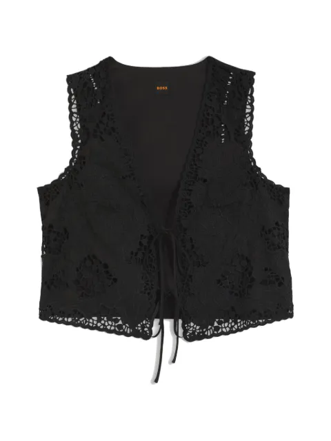 BOSS embroidered tie-fastening top Black 50556743