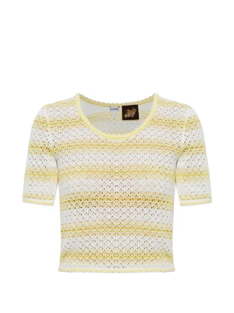 LOEWE striped pointelle-knit T-shirt White S616Y55K34