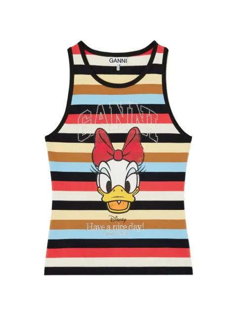 GANNI Disney-print striped tank top Black A1050329