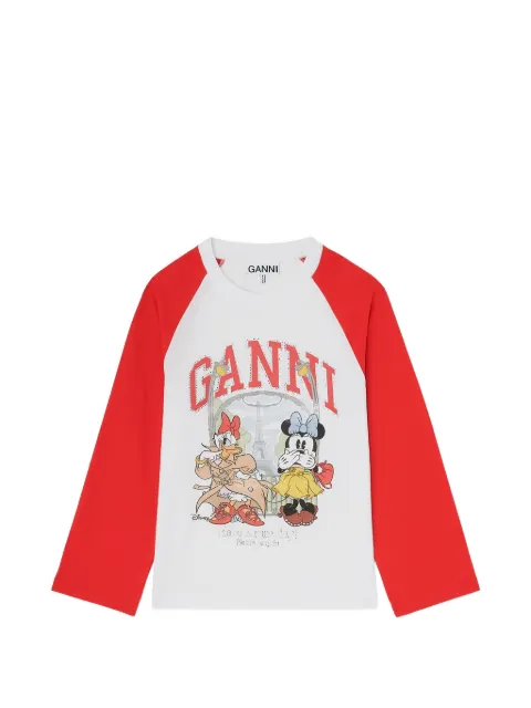 GANNI graphic-print raglan-sleeve T-shirt White A1050323