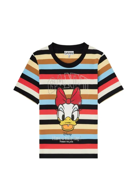 GANNI graphic-print striped T-shirt Black A1050328